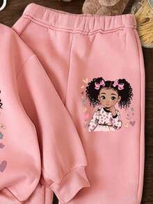 SHEIN 2 chiếc/Bộ Áo nỉ chui đầu họa tiết trái tim dễ thương cho bé gái màu hồng, phù hợp cho mùa thu/đông - Hồng - Xem 3