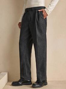 AKNOTIC Quần âu nam dáng rộng có thiết kế khóa thắt lưng và túi - Xám - Xem 5