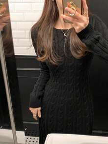 DAZY 女士麻花针织长袖圆领修身毛衣裙，高品质秋冬分层穿搭