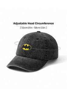 BATMAN X SHEIN Upgraded Fashion Black & Grey Embroidered Baseball Cap, Casual Sun Protection Everyday Wear, Sturdy & Retains Shape - Black - View 4