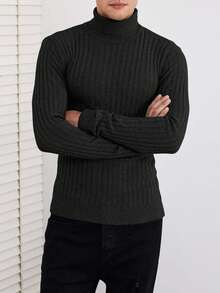 EURMUSE Herren einfarbiger Rollkragenpullover mit langen Ärmeln und Slim Fit, Herbst/Winter