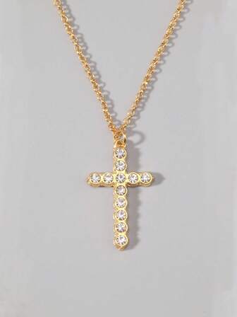 Goth 1 pieza Collar con colgante de cruz gótico de lujo con rhinestones, regalo para fiesta de vacaciones, Halloween