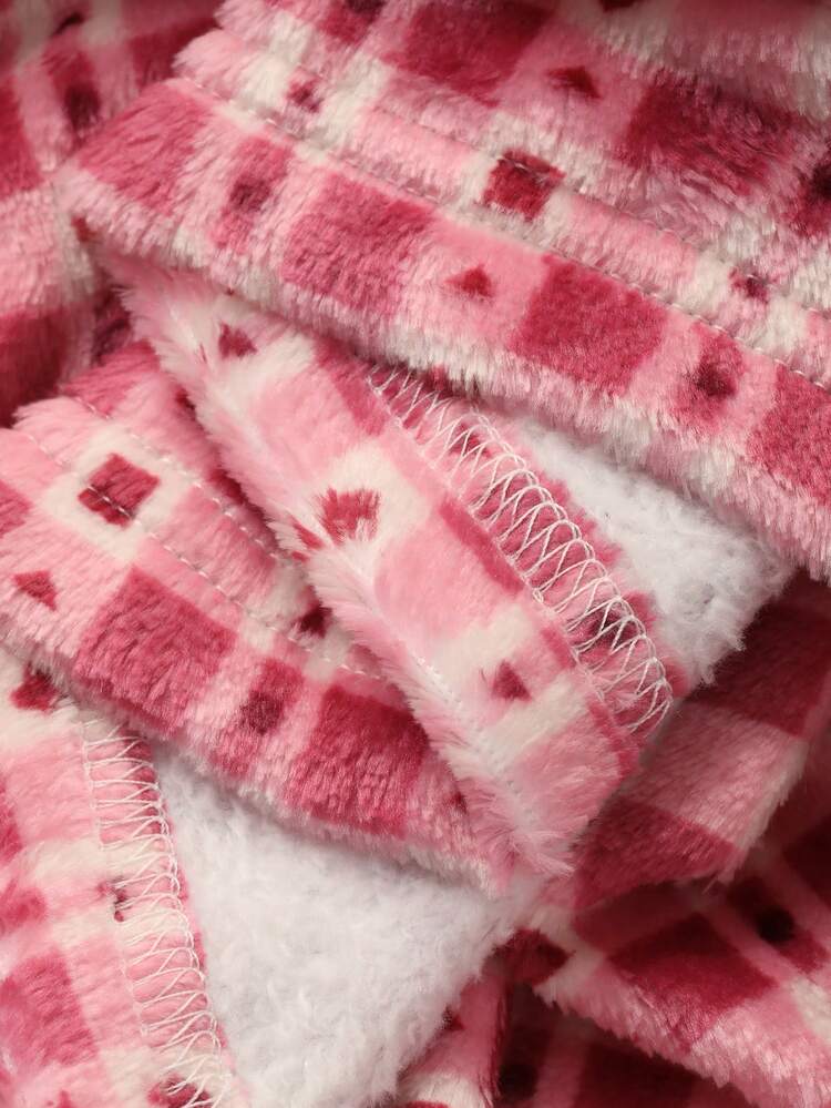 2pcs Women Cat & Plaid Print Loose Fit Pants And Long Sleeve Top Pajama Set, Autumn/Winter Fall Clothes
