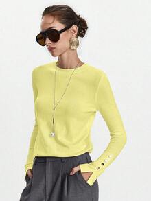 Lumivelle Women's All-Match Round Neck Casual Versatile Long Sleeve Knit Sweater - Yellow - View 7