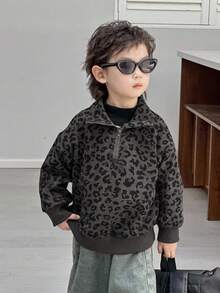 Dazy Kids 秋季休闲款幼儿男童宽松豹纹领运动衫