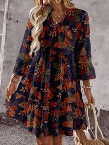 EMERY ROSE Vestido corto casual con estampado floral para mujer talla grande, patrón de flores retro, adecuado para el verano - Multicolor - Ver 3