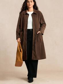 Nubod Fashionable Casual Vintage Waist Cinched Versatile Commuter Jacket - Coffee Brown - View 3