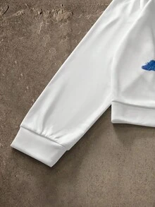 AXEPEAK 男士秋季标语和星星印花长袖运动衫和裤子休闲套装，适合秋冬 - 白色 - 查看 6