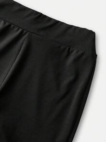 SHEIN 青少年女孩休闲纯色长袖上衣和喇叭裤两件套，适合秋冬季日常穿着 - 黑色 - 查看 8