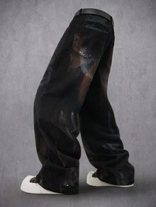 Manfinity Denimwave Men's Vintage Distressed Wide Leg Jeans - Black - View 3