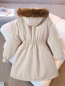 SHEIN 少女休闲百搭简约连帽加厚棉服外套，带刺绣标志，松紧腰身，2 个前口袋，适合秋冬季外出、散步、购物、通勤，可搭配长袖毛衣、裤子、运动裤