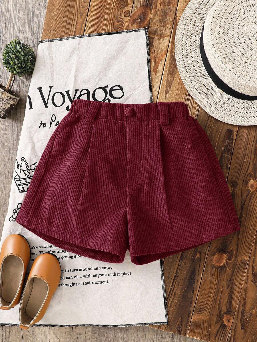Pantalones cortos ajustados de unicolor para niña - Burdeos - Ver 1