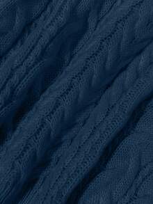 SHEIN Franclia 全新宽松柔软甜美粉色休闲设计 V 领粗针织套头衫，适合女士，百搭 - 藏蓝色 - 查看 7