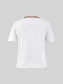 GlowEve 女士夏季纽扣设计圆领短袖休闲百搭T恤 - 白色 - 查看 2