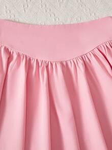 Sparklyn 2pcs Set Teen Girls Pink Bow & Letter V-Neck Black Loose T-Shirt With Pink V-Shaped Pleat Mini Skirt, Sweet And - Multicolor - View 8