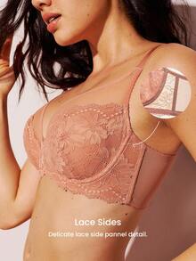 LUVLETTE Soft Woman Lingerie Lounge Curve Sheer Full Coverage Support&Breathable Underwire Sexy Unlined Minimizer Lace Elegance & Mesh Bra Bridal Intimates