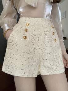 DAZY Solid Color Studded Sequin Design Women's Fashion Shorts - Apricot - View 8