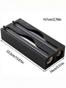 1 pieza Dispensador de papel de aluminio de bambú con 2 compartimentos y cortador, color natural para organización de la cocina, despensa, escuela, dormitorio universitario, artículos esenciales para el hogar - Negro - Ver 2