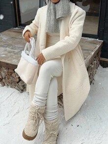 SHEIN EZwear 女士冬季感恩节外套，休闲百搭白色大衣，秋冬季 - 白色 - 查看 7