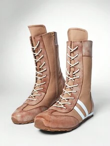 Solezae New Fashionable Women's Tan Lace Up Boxing Style Knockout Retro Vibes Sneaker Boot Mid-Calf Faux Leather Comfort Street Wear Edge Holiday Shoe - Maroon - View 7