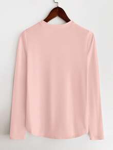 Zolique Áo thun New York Graphic tay dài thường ngày gợi cảm dành cho nữ - Màu Hồng baby - Xem 2
