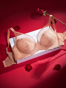 LUVLETTE Soft Woman Lingerie Lounge Curve Sheer Full Coverage Support&Breathable Underwire Sexy Unlined Minimizer Lace Elegance & Mesh Bra Bridal Intimates