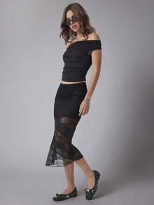 Solezae Bailarinas con strass y lazo para mujer - Negro - Ver 5