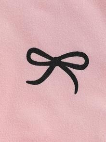 3pcs Girls Bow Print Waist Short Sleeve T-Shirts, Gray, Pink, Black - Red - View 7