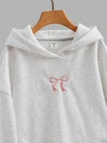 SHEIN Teen Girls Gray Casual Sweatshirt With Pockets, Butterfly Embroidery, Versatile Long Sleeve Pullover Autumn Winter Clothes FoGirlen