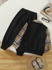 Conjunto de 2 peças/conjunto para meninos, novo design, duas peças, blusa de manga comprida com gola alta e calças largas, tecido confortável, adequado para uso diário, escola, férias, brincadeiras ao ar livre