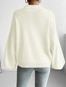 SoleilVie Sweater Rajut Lengan Panjang Kerah Bulat Model Longgar Gaya Prancis Kasual, Serbaguna untuk Musim Gugur/Musim Dingin - Krem - View 2