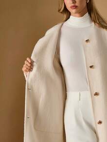 Briarwyn 纯色围巾&毛呢大衣，秋冬通勤时尚单品 - 白色 - 查看 2