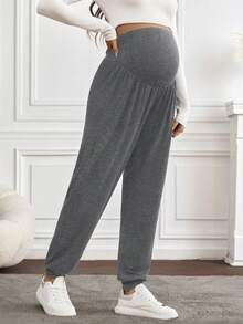SHEIN Maternity Solid Color Adjustable Waist Casual Jogger Pants - Multicolor - View 4