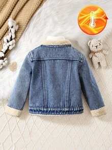 2025 Autumn/Winter New Boys Denim Jackets,Sherpa Lining Thermal Thick Denim Jacket,Vintage Washed Blue Slim Fit Kids Jeans Jacket,Back To School - Medium Wash - View 3