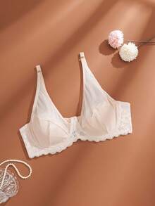 NudeFit 1pc Comfortable Minimalist Lace Patchwork Underwire Bra For Women - Champagne - View 6