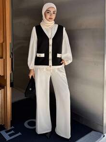 DAZY Gilet sans manches décontracté à couleurs contrastées pour femmes, mode modeste d'automne