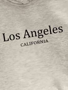 SHEIN 女士字母印花落肩长袖休闲保暖内衬卫衣，秋冬款 - 淺灰色 - 查看 6