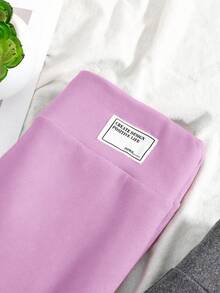 SHEIN 女童两件套紧身羊毛打底裤，腰部有贴片装饰 - 淡紫色 - 查看 5