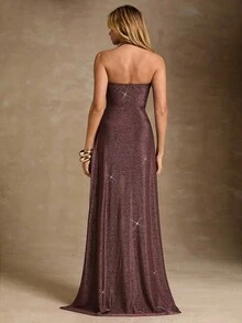 Glamine Contrast Mesh Iridescent Women's Dress - Brown - View 2