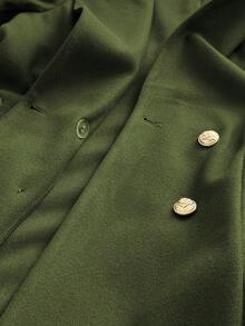 Maweii Plus Size Women's Square Neck Lapel Open Front Water Blue A-Line Pocket Mid-Length Elegant Vintage Casual Cute Overcoat, Autumn/Winter - Army Green - View 7