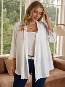 EMERY ROSE Plus Size Plain Long Sleeve Cardigan, Casual Daily Wear,Vacation Outfits Woman,Boho For Women