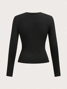 SHEIN EZwear Bộ 3 áo thun dài tay cổ tròn bó sát thường ngày cho nữ - Nhiều màu - Xem 8