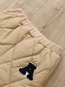 SHEIN 2pcs Toddler Infant Baby Boys Casual Stand Collar Long Sleeve Quilted Bomber Jacket And Pants Set, Letter Decor, Autumn/Winter, Baby Baseball Uniform, Baby Clothing, Infant Outfit, 6M-3T Fall