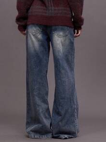 MUSERA 不对称纽扣细节阔腿牛仔裤，适合秋冬季夜间外出、街头风、可爱返校季、性感无痕时尚 - 藏蓝色 - 查看 4