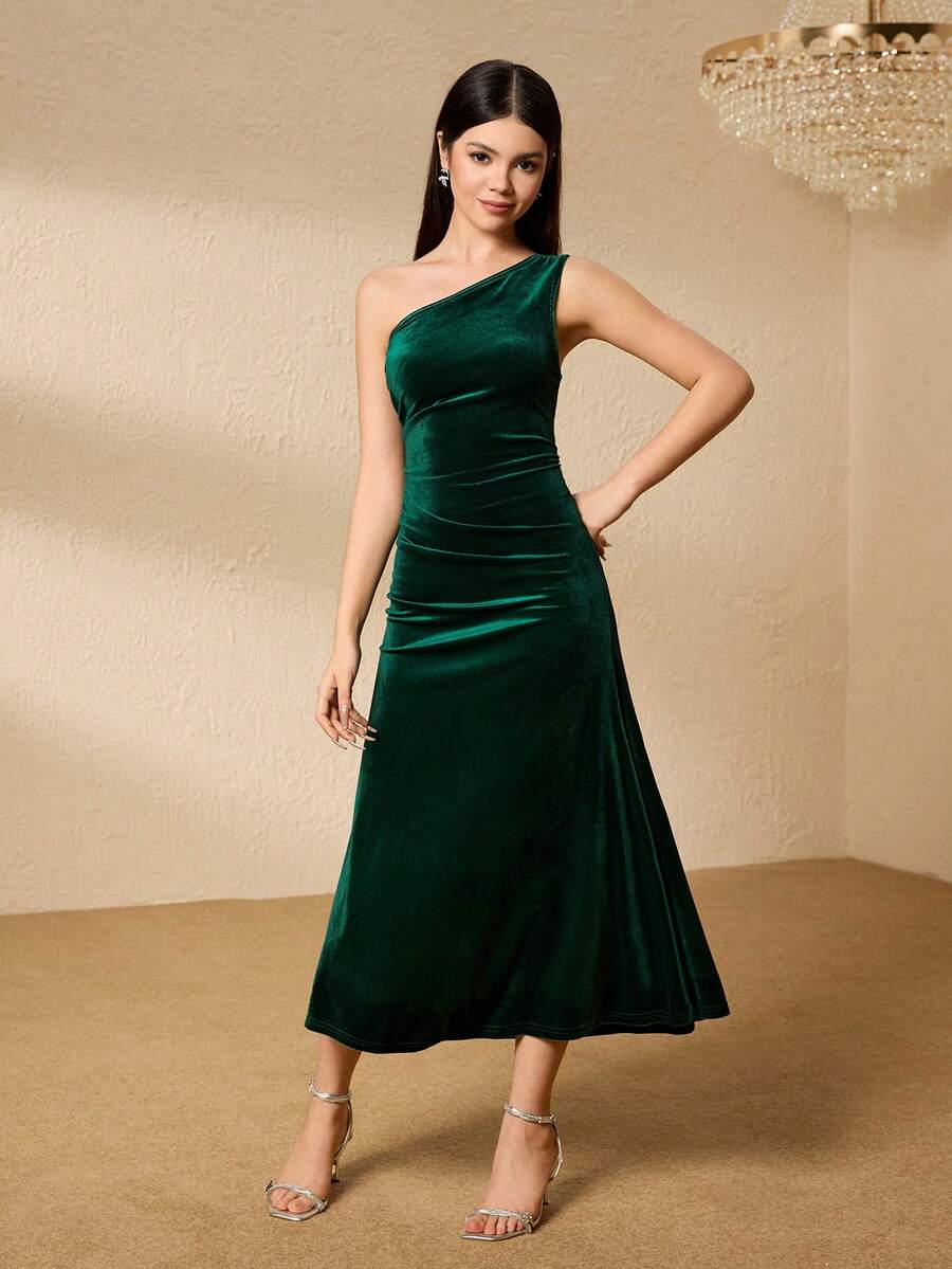 Robe mode sans manches plissée de couleur unie pour adolescentes - Vert sapin - Voir 1