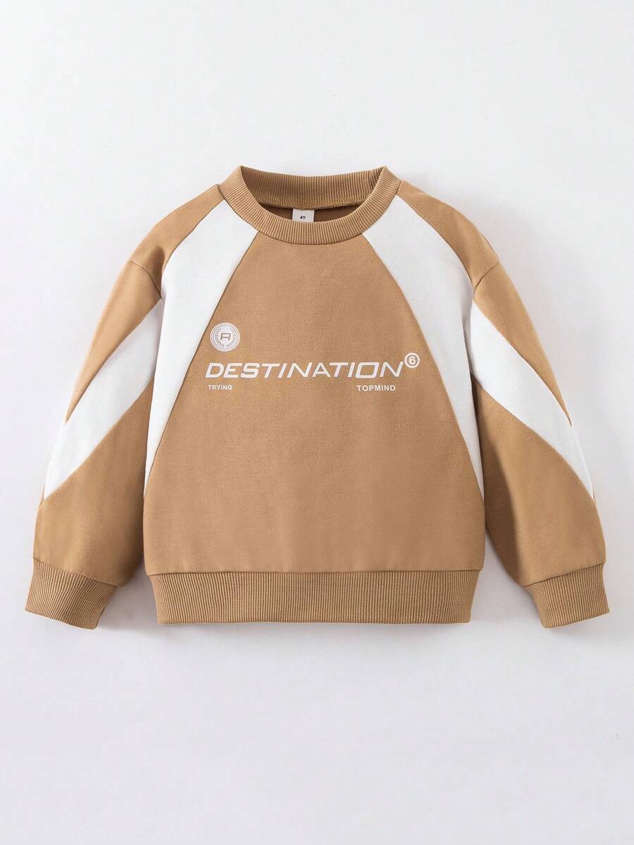 SHEIN Playful Pals بلوزة رياضية بطبعة حرفية وألوان متباينة لصبي، مناسبة للخريف والشتاء