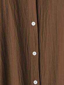 EMERY ROSE 女式纯色梭织长袖大码衬衫，夏季 - 棕色 - 查看 5