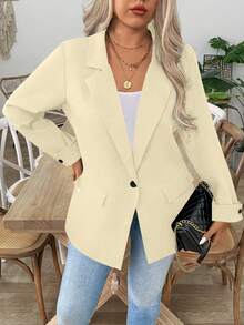 EMERY ROSE Blazer long croisé à revers et grandes poches pour femmes grandes tailles, automne/hiver - Nude - Voir 6