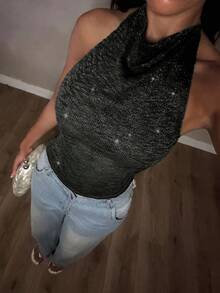 Glamine 性感露背系带细肩带女式吊带背心，夏季 - 黑色 - 查看 6