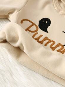 2pcs Baby Boy/Girl Khaki Soft Round Neck Long Sleeve Sweatshirt With Spider Web, Cute Ghost, Pumpkin Embroidery, All-Match Versatile Fashion, Suitable For Casual Wear, Autumn/Winter Halloween Sweatshirt Set Tracksuits Halloween Clothes Pumpkin Baby Outfit Baby Halloween  Fall Baby Outfit Baby Outfit Autumn Halloween Baby Outfit - Khaki - View 7
